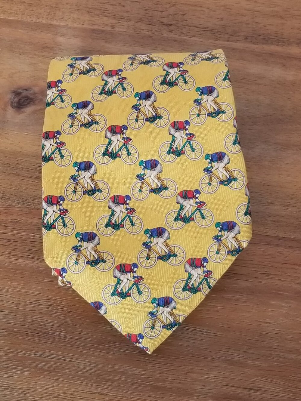 Robert Talbott Silk Cyclist Neck Tie Yellow Bicycle Print Made in USA
